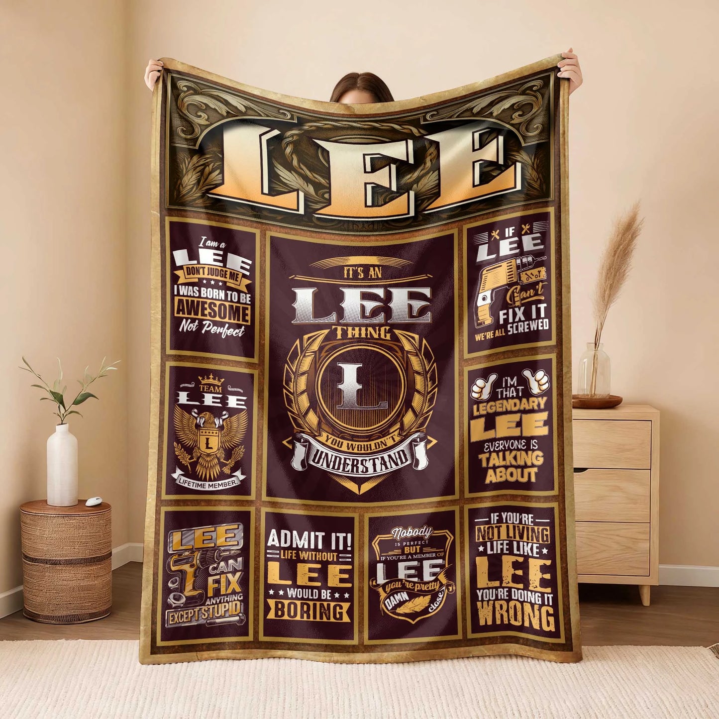LEE Personalized Blanket | Custom Name Cozy Throw Gift 13K1-BK4