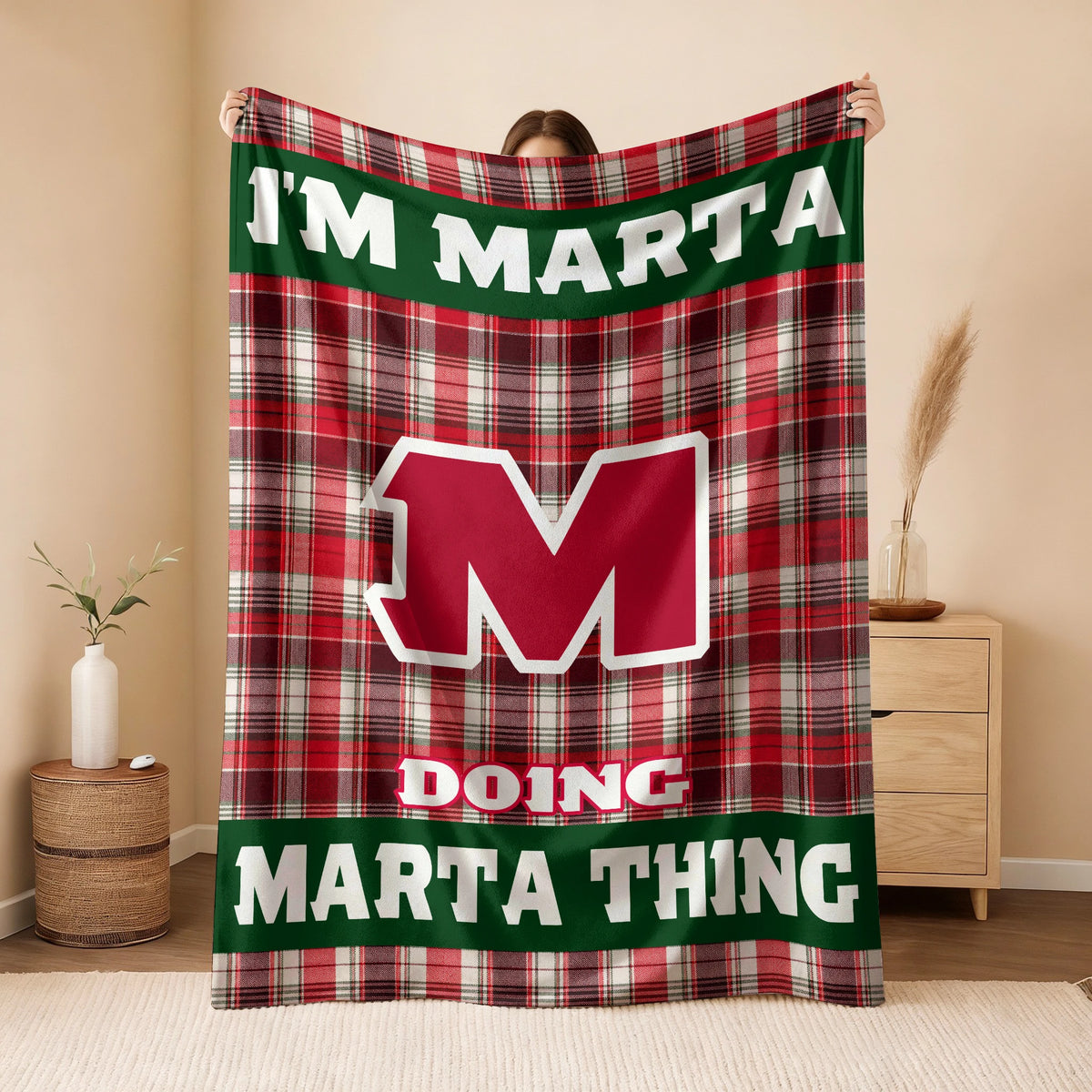I'm Name Doing Name Things Red Plaid Fleece Blanket MARTA 13K1 BK49