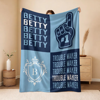 Trouble Maker Funny Blue Fleece Blanket BETTY 13K1 BK21