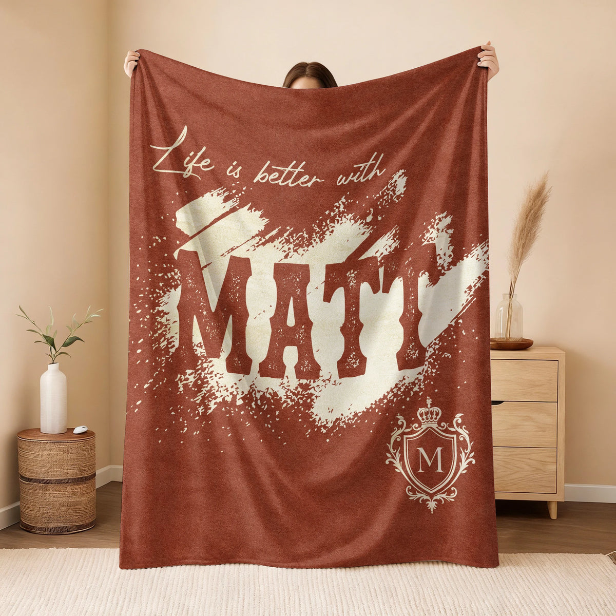 Life Is Better With Your Name Terracotta Cream Fleece Blanket MATT 13K1 BK30