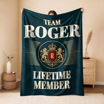 Team Your Name Lifetime Member Sage Green Fleece Blanket ROGER 13K1 BK42