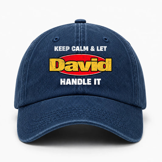 Keep Calm & Let Your Name Handle It Yellow And Red Logo Washed Cap DAVID 13K1 C172PF