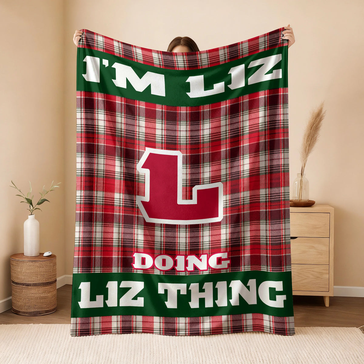 I'm Name Doing Name Things Red Plaid Fleece Blanket LIZ 13K1 BK49