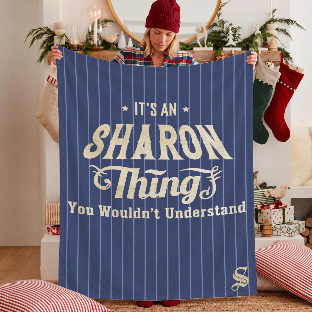 Your Name Thing Striped Blue Fleece Blanket SHARON 13K1 BK23