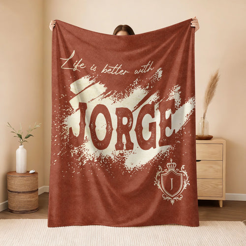 Life Is Better With Your Name Terracotta Cream Fleece Blanket JORGE 13K1 BK30