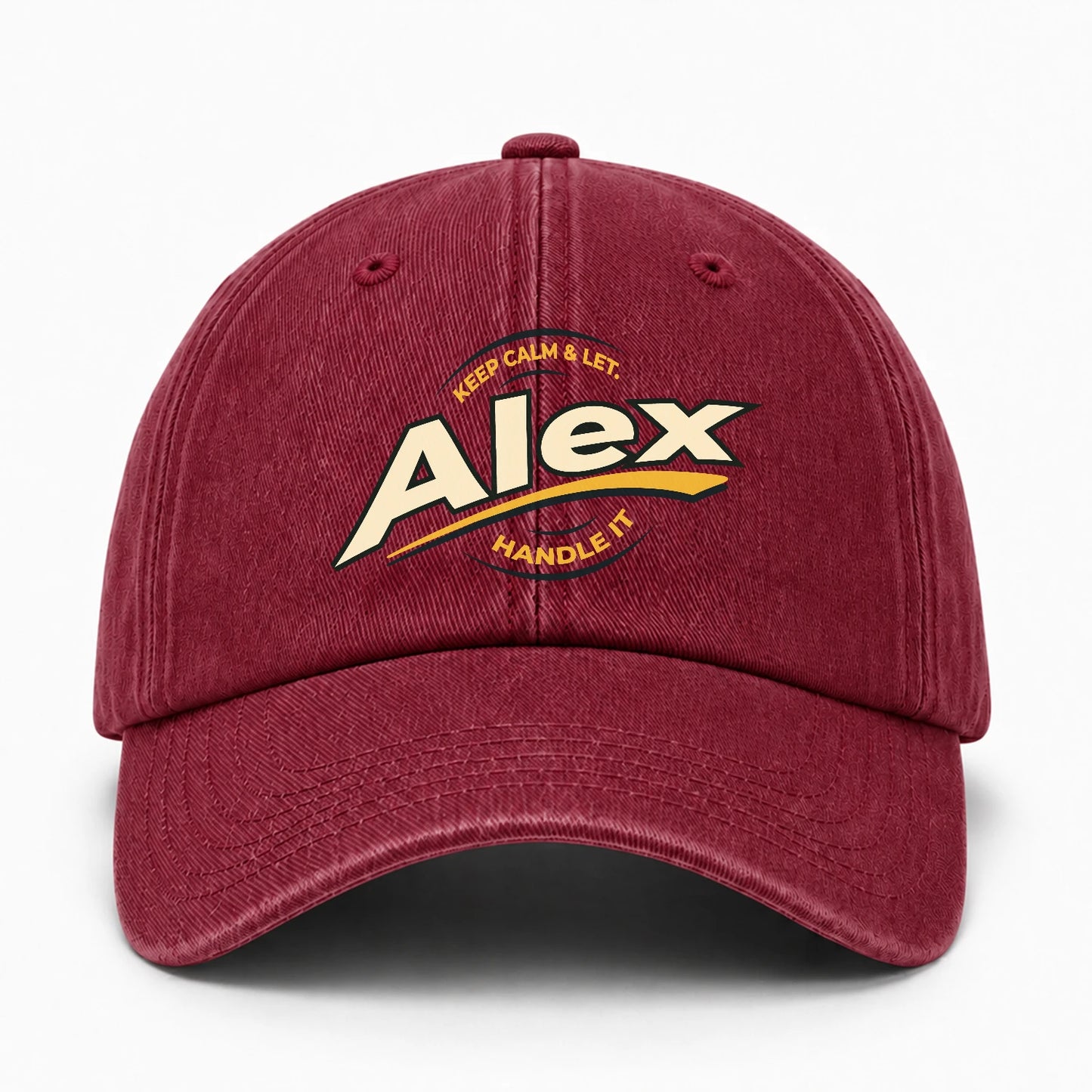 Keep Calm & Let Your Name Handle It Burgundy Washed Cap ALEX 13K1 C105PF
