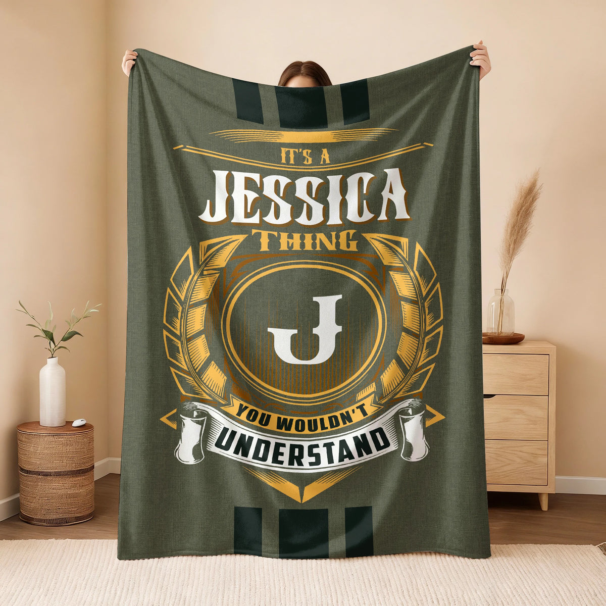 It's A Your Name Thing Olive Green Logo Fleece Blanket JESSICA 13K1 BK31