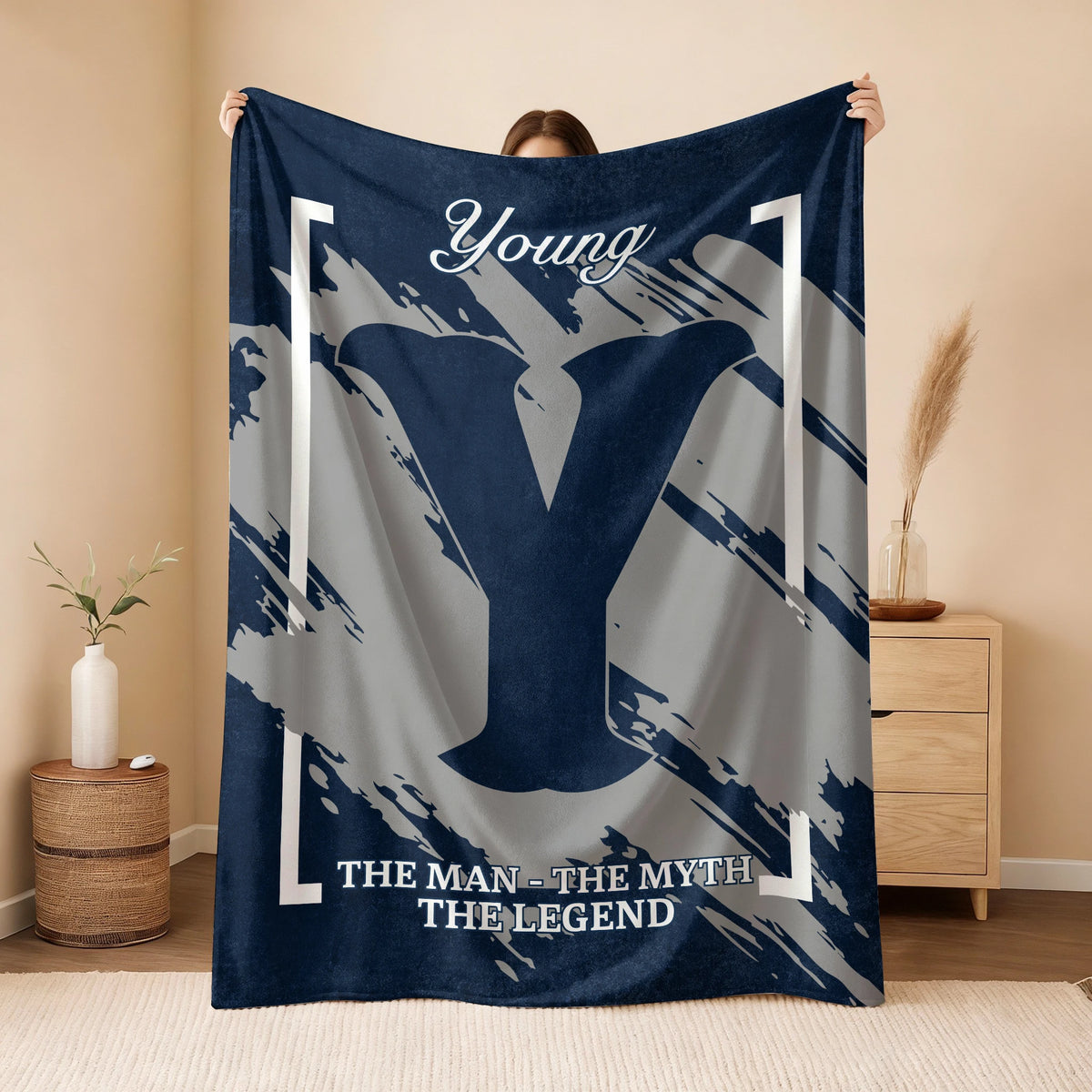 The Man The Myth The Legend Navy Baseball Fleece Blanket YOUNG 13K1 BK17