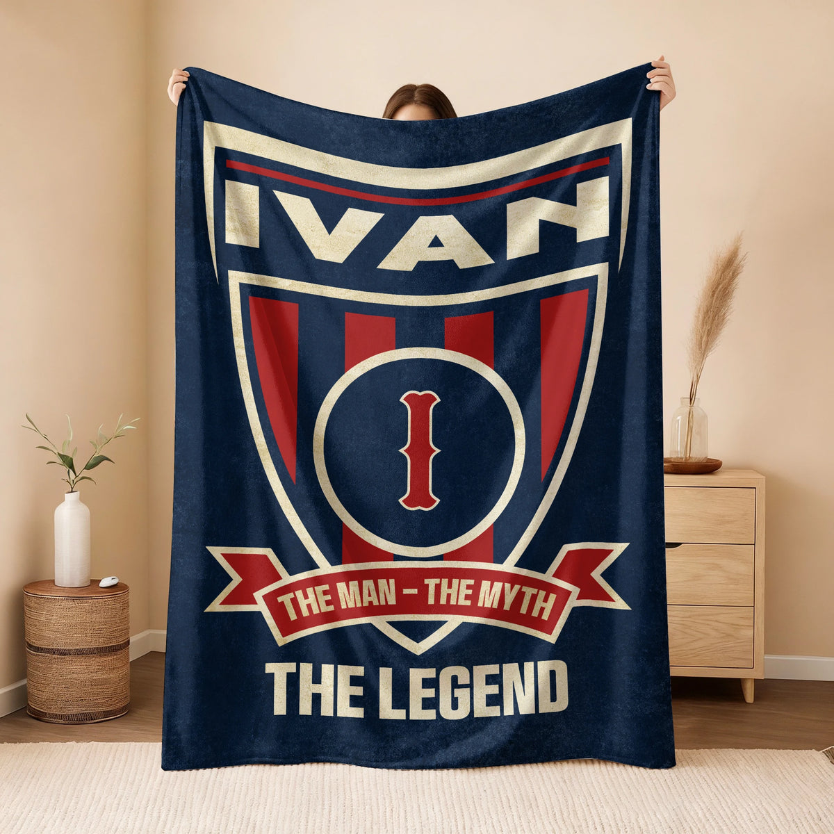 The Man The Myth The Legend Blue Burgundy Baseball Blanket IVAN 13K1 BK18