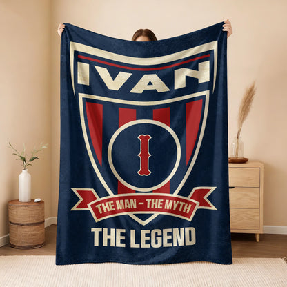 The Man The Myth The Legend Blue Burgundy Baseball Blanket IVAN 13K1 BK18