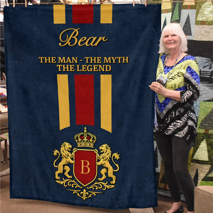 The Man The Myth The Legend Navy Striped Fleece Blanket BEAR 13K1 BK16