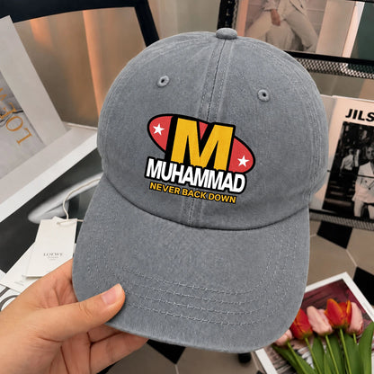 Never Back Down With Your Name And Initial Letter Washed Cap MUHAMMAD 13K1 C82PF