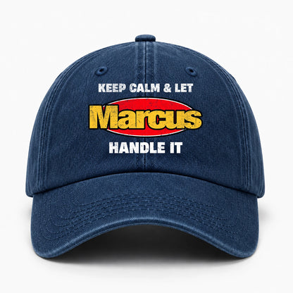 Keep Calm & Let Your Name Handle It Yellow And Red Logo Washed Cap MARCUS 13K1 C172PF