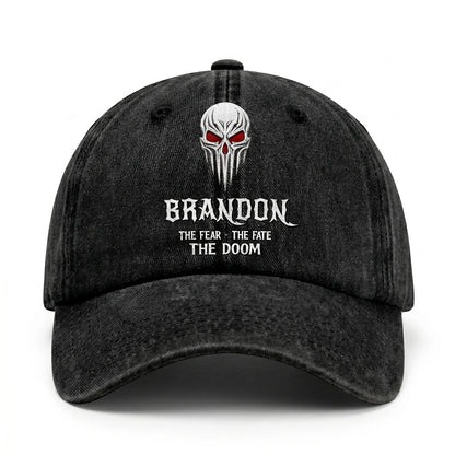 Your Name The Fear The Fate The Doom Skull Washed Cap BRANDON 13K1 C98PF
