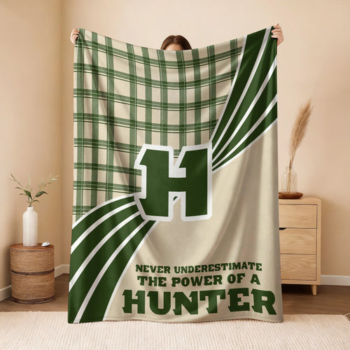 Never Underestimate Your Name Green & Cream Plaid Fleece Blanket HUNTER 13K1 BK50