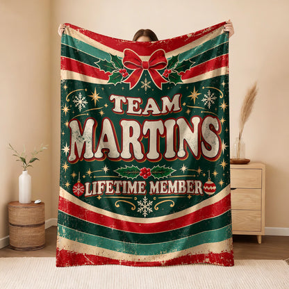 Team Your Name Lifetime Member Christmas Fleece Blanket MARTINS 13K1 BK52