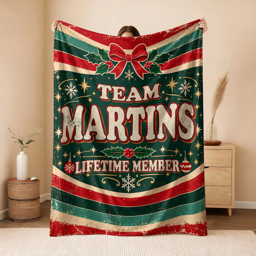 Team Your Name Lifetime Member Christmas Fleece Blanket MARTINS 13K1 BK52
