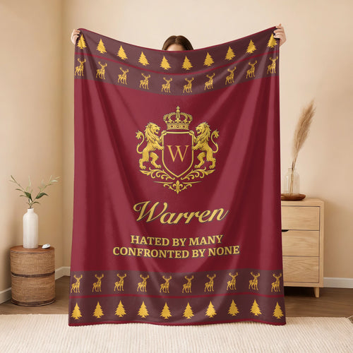 Hated By Many Confronted By None Burgundy Gold Christmas Fleece Blanket WARREN 13K1 BK33