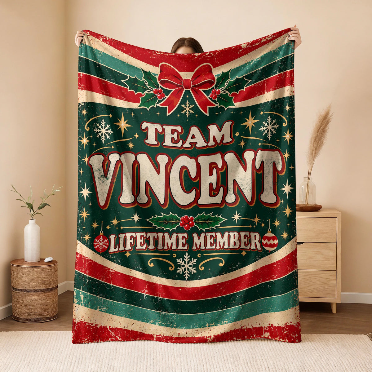 Team Your Name Lifetime Member Christmas Fleece Blanket VINCENT 13K1 BK52