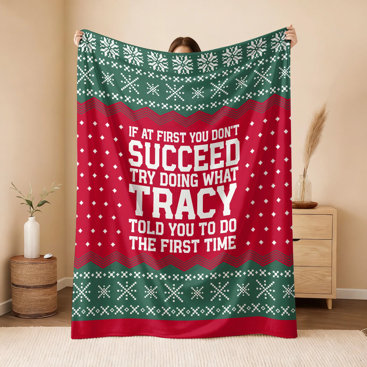 If At First You Don’t Succeed Red Green Christmas Fleece Blanket TRACY 13K1 BK28
