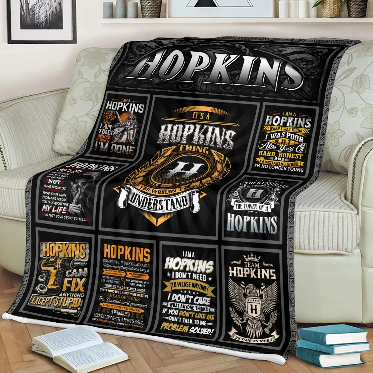 HOPKINS Personalized Blanket | Custom Name Cozy Throw Gift 13K3-BK2