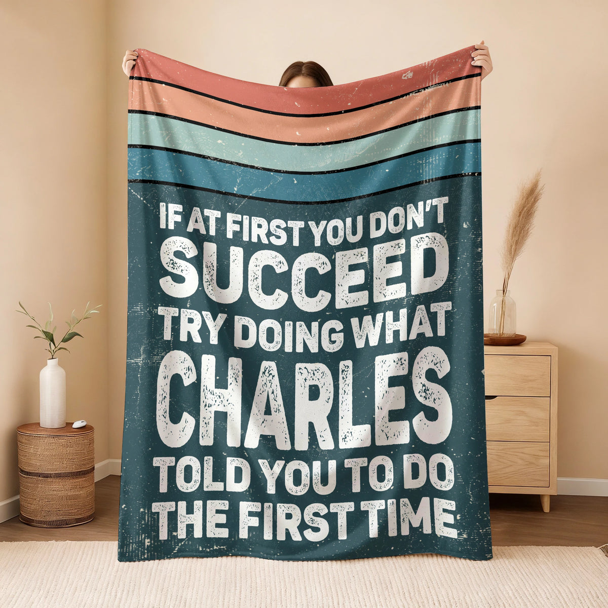 If At First You Don’t Succeed Retro Green Fleece Blanket CHARLES 13K1 BK29