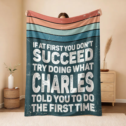 If At First You Don’t Succeed Retro Green Fleece Blanket CHARLES 13K1 BK29