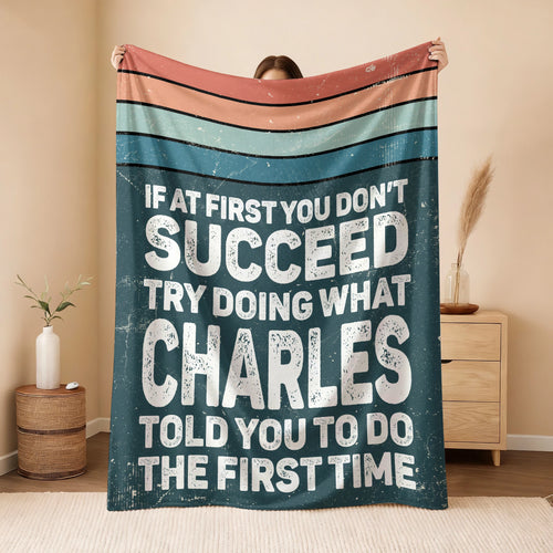 If At First You Don’t Succeed Retro Green Fleece Blanket CHARLES 13K1 BK29