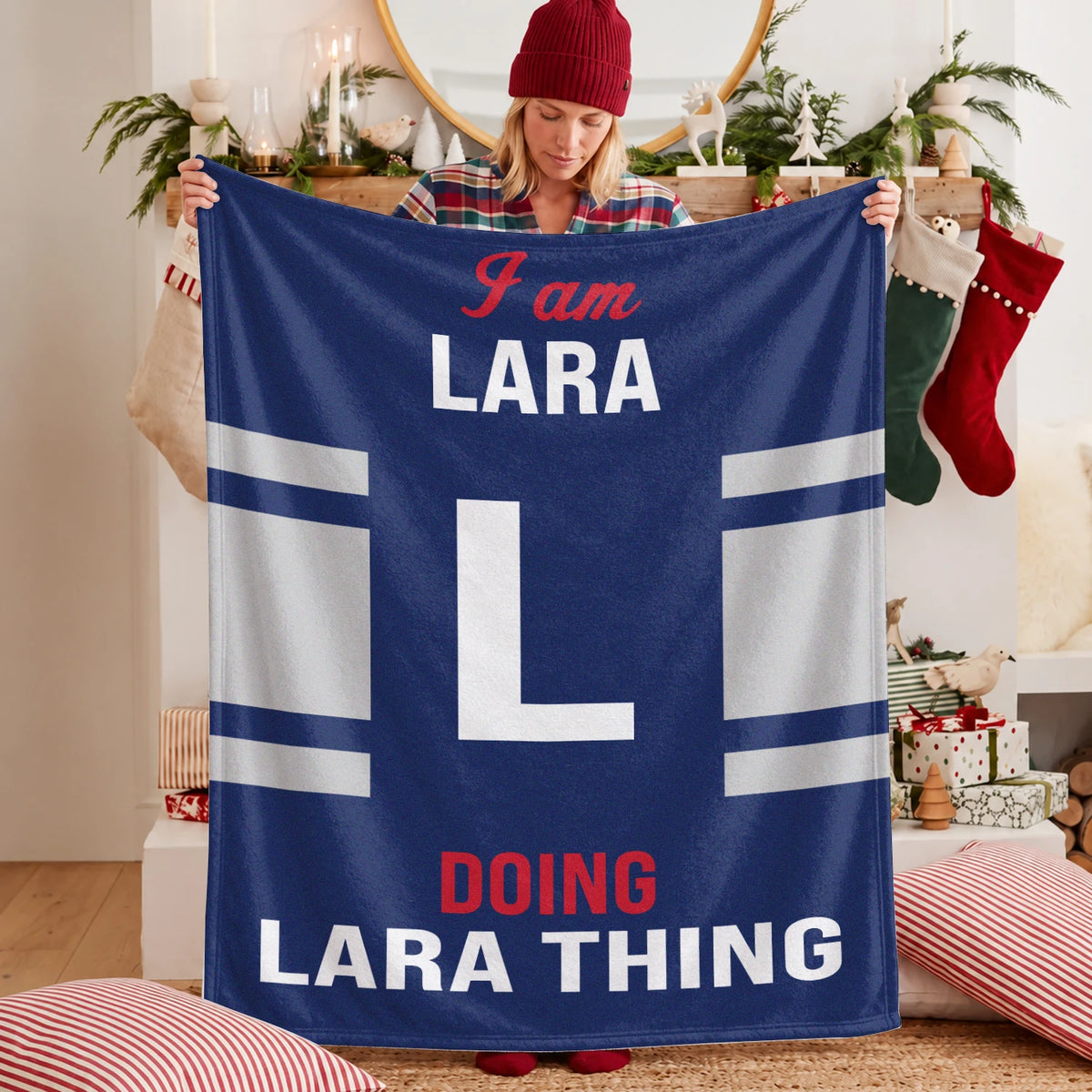 I'm Name Doing Name Things Navy Fleece Blanket LARA 13K1 BK51