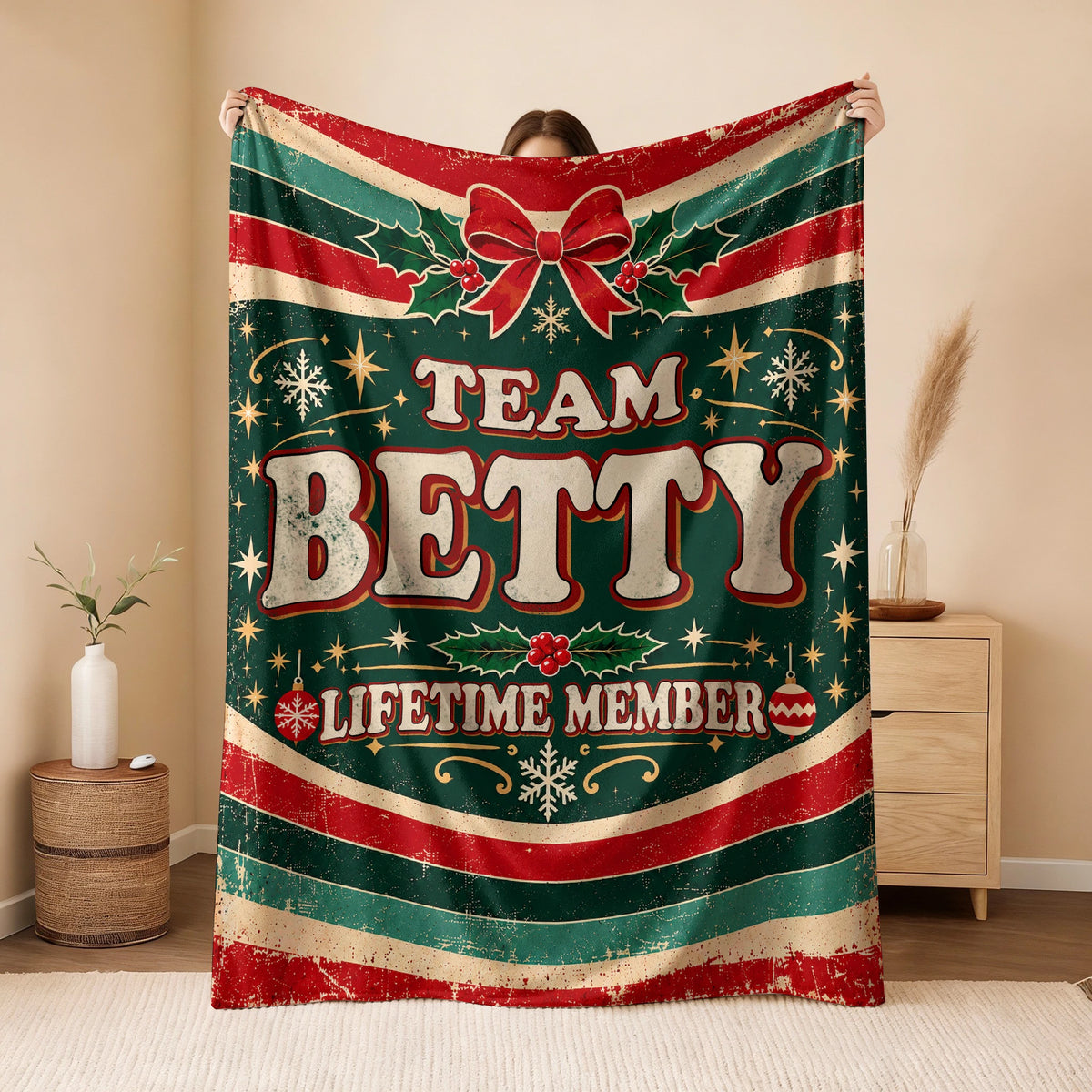 Team Your Name Lifetime Member Christmas Fleece Blanket BETTY 13K1 BK52