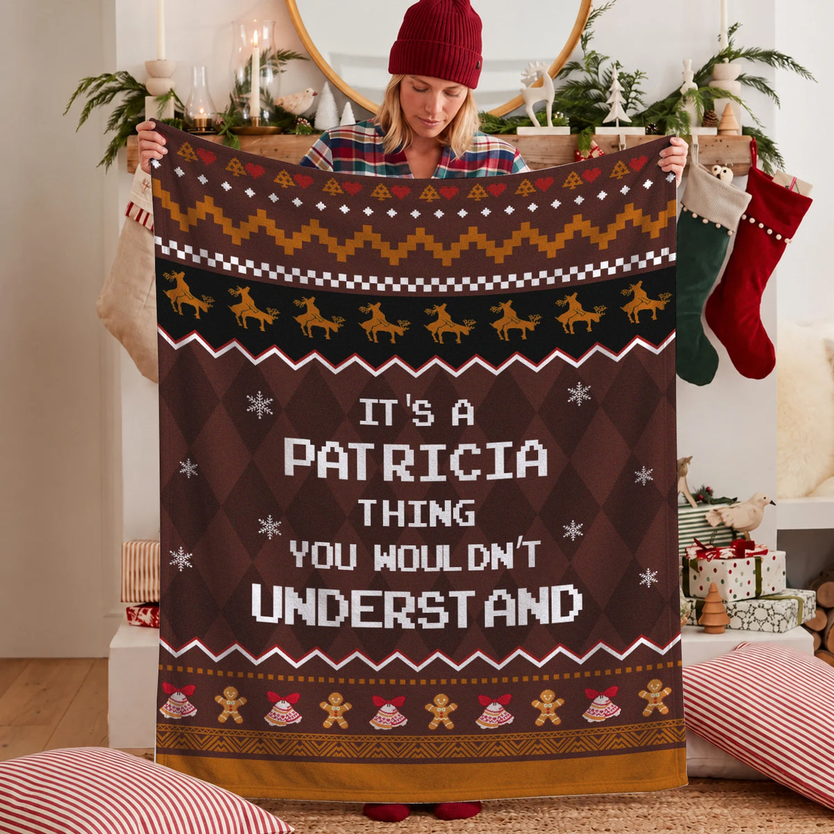 Your Name Thing Funny Deer Brown Christmas Fleece Blanket PATRICIA 13K1 BK27
