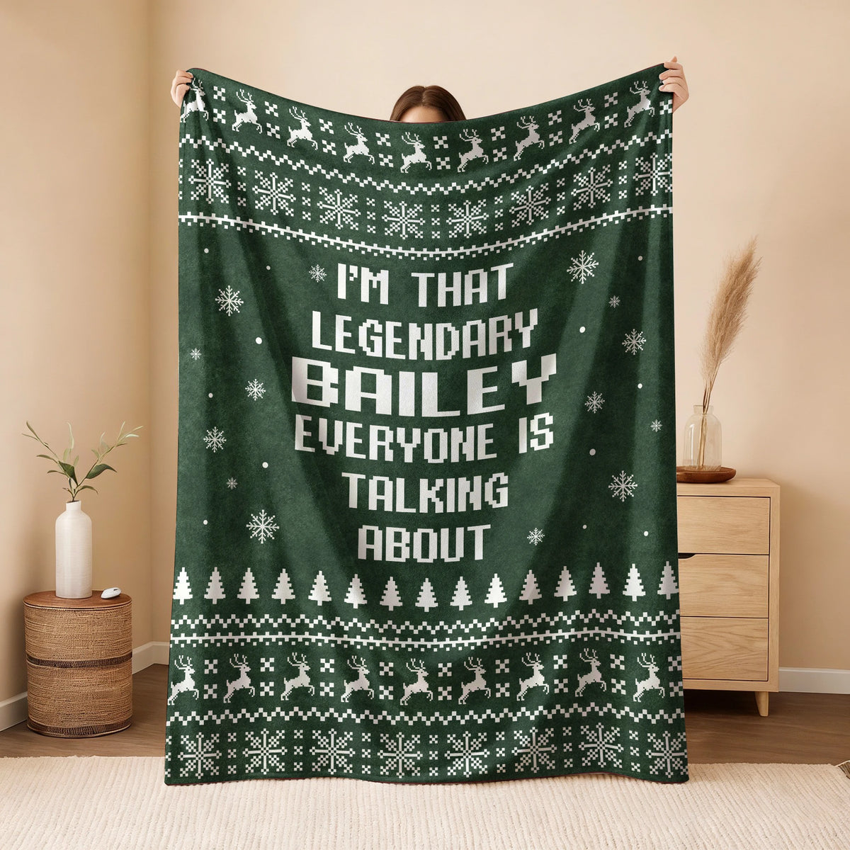 Legendary Your Name Funny Green Christmas Fleece Blanket BAILEY 13K1 BK43