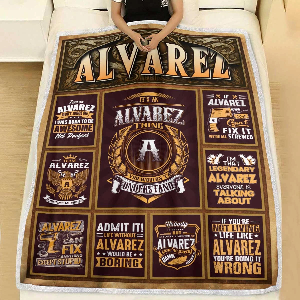 ALVAREZ Personalized Blanket | Custom Name Cozy Throw Gift 13K1-BK4