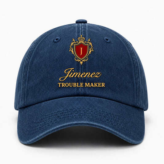 Your Name Trouble Maker Funny Blue Washed Cap JIMENEZ 13K1 C153PF