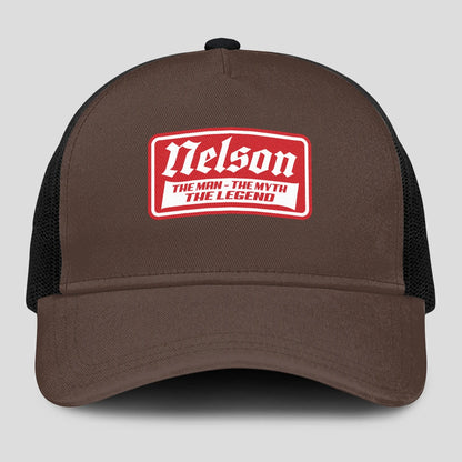 The Man The Myth The Legend Red Logo Brown Mesh Cap NELSON 13K1 C203PF