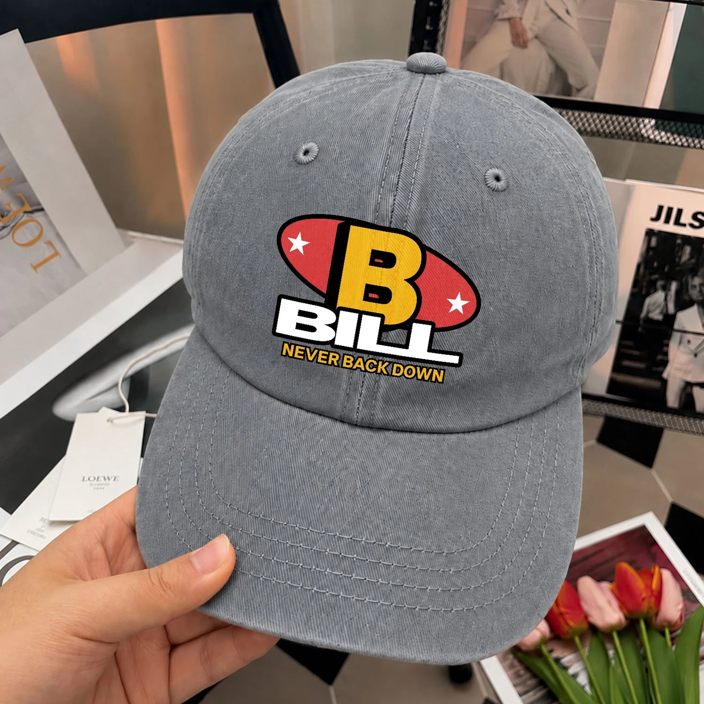Never Back Down With Your Name And Initial Letter Washed Cap BILL 13K1 C82PF
