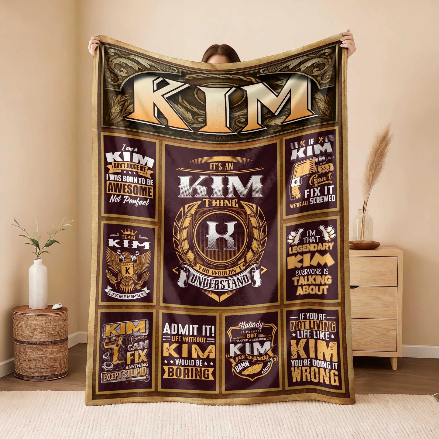 KIM Personalized Blanket | Custom Name Cozy Throw Gift 13K1-BK4