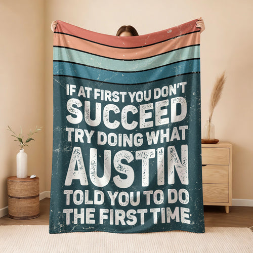 If At First You Don’t Succeed Retro Green Fleece Blanket AUSTIN 13K1 BK29