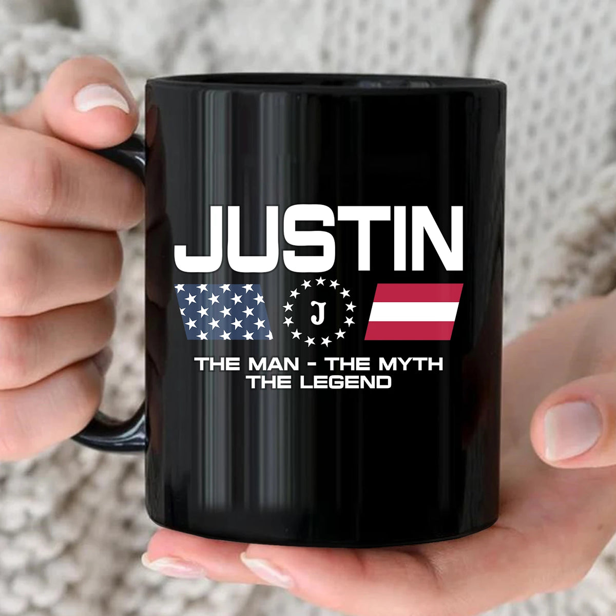 The Man The Myth The Legend Us Flag Mug JUSTIN 13K1 MG23