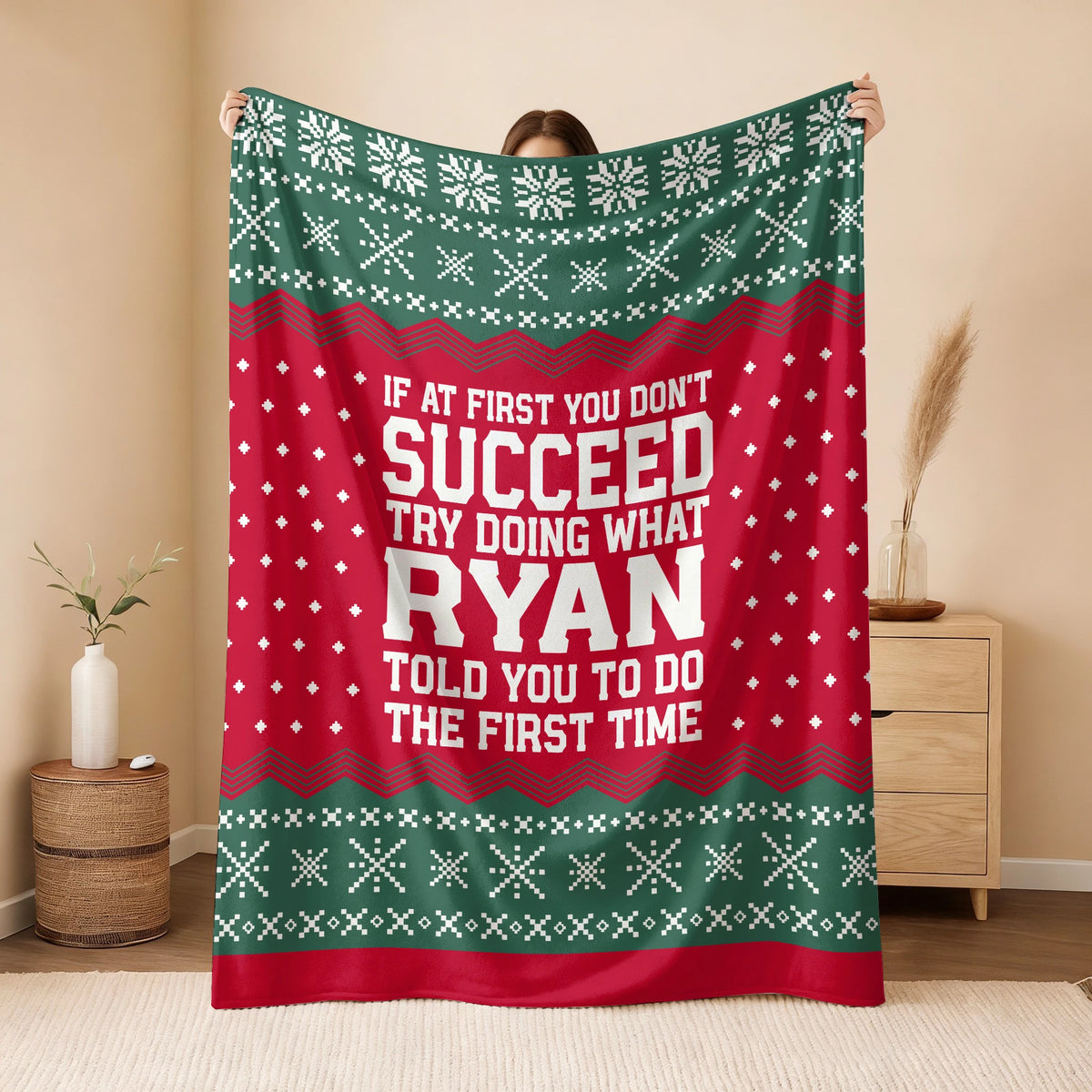 If At First You Don’t Succeed Red Green Christmas Fleece Blanket RYAN 13K1 BK28