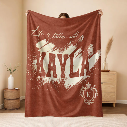 Life Is Better With Your Name Terracotta Cream Fleece Blanket KAYLA 13K1 BK30