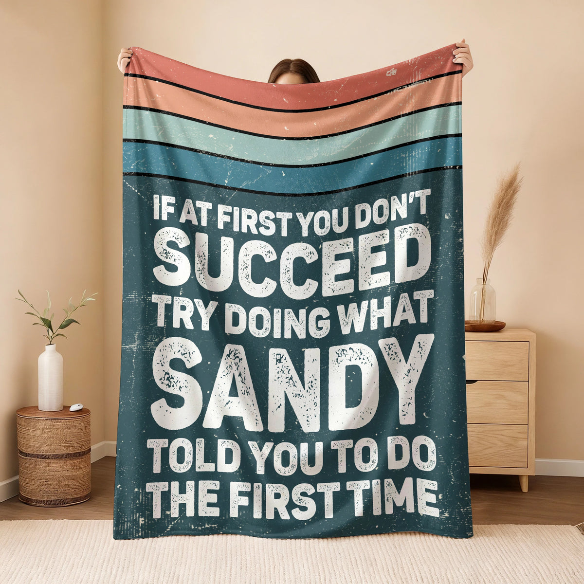 If At First You Don’t Succeed Retro Green Fleece Blanket SANDY 13K1 BK29