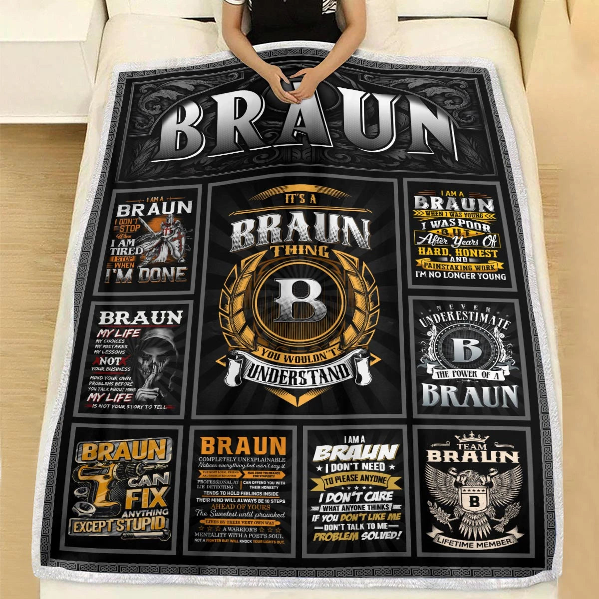 BRAUN Personalized Blanket | Custom Name Cozy Throw Gift 13K5-BK2