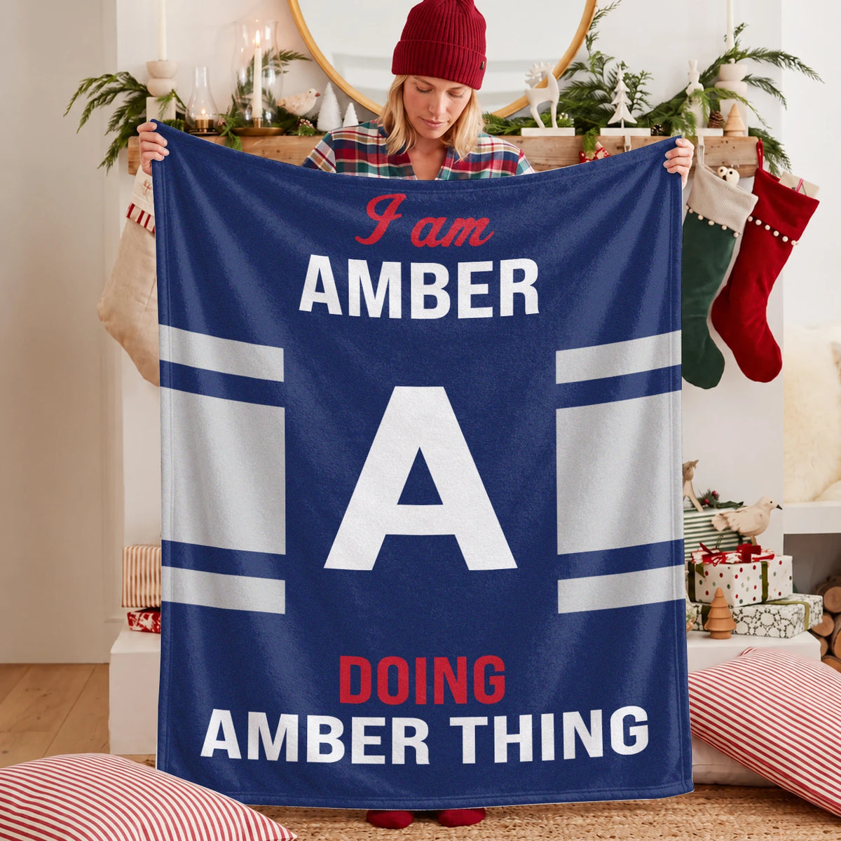 I'm Name Doing Name Things Navy Fleece Blanket AMBER 13K1 BK51