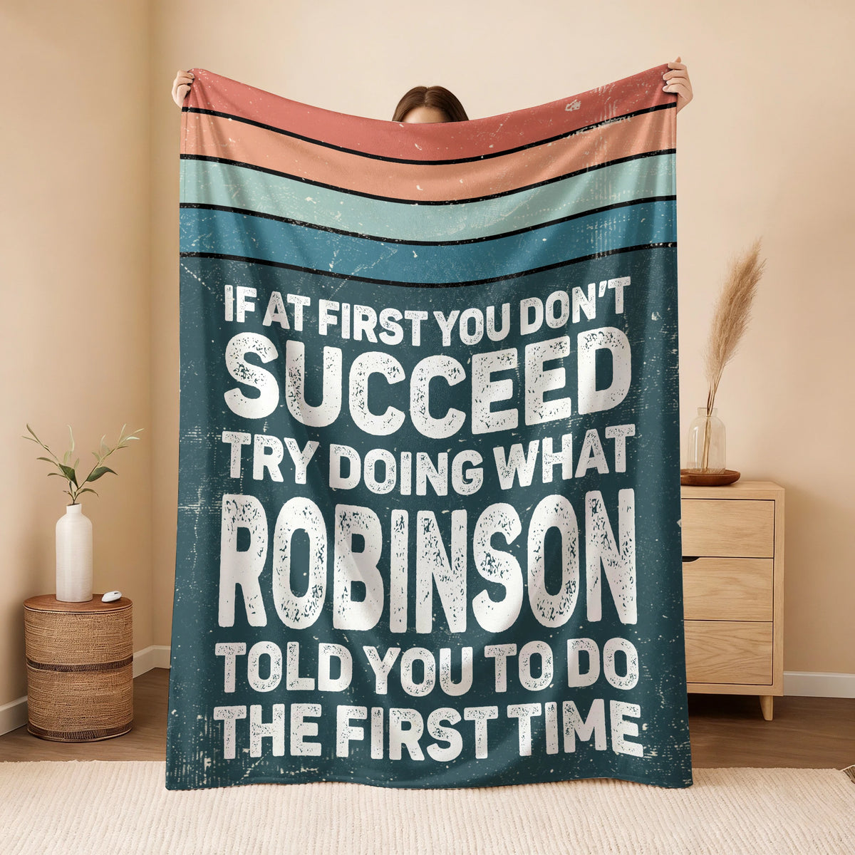 If At First You Don’t Succeed Retro Green Fleece Blanket ROBINSON 13K1 BK29