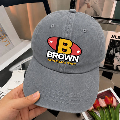 Never Back Down With Your Name And Initial Letter Washed Cap BROWN 13K1 C82PF