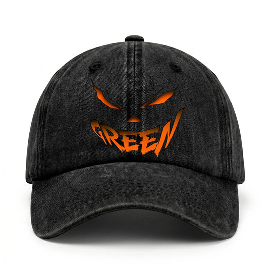 Your Name Jack O' Lantern Halloween Washed Cap GREEN 13K1 C100PF