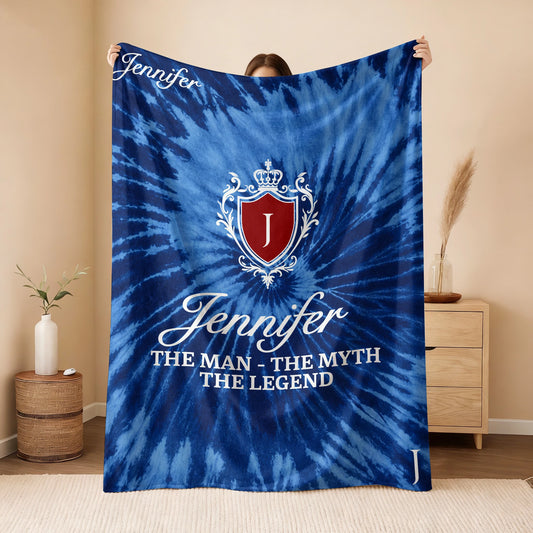 The Man The Myth The Legend Blue Waves Fleece Blanket JENNIFER 13K1 BK11