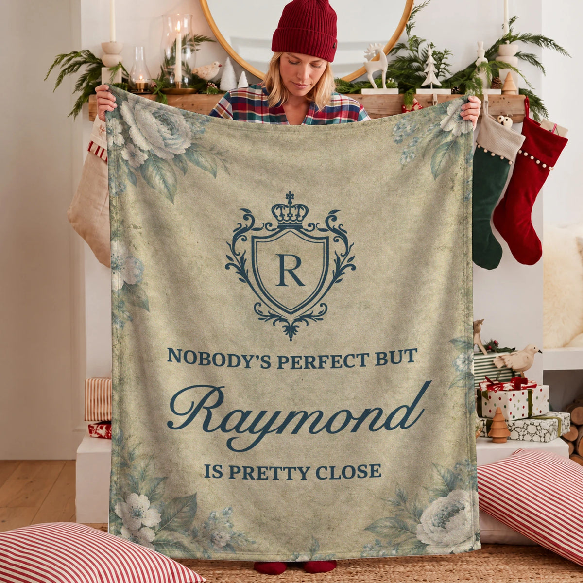 Nobody's Perfect But Your Name Is Pretty Close Green Floral Fleece Blanket RAYMOND 13K1 BK39