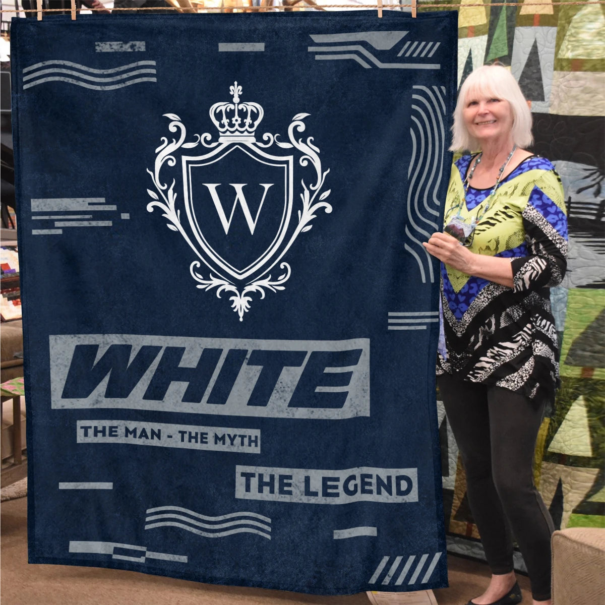 The Man The Myth The Legend Blue & Gray Fleece Blanket  WHITE 13K1 BK08